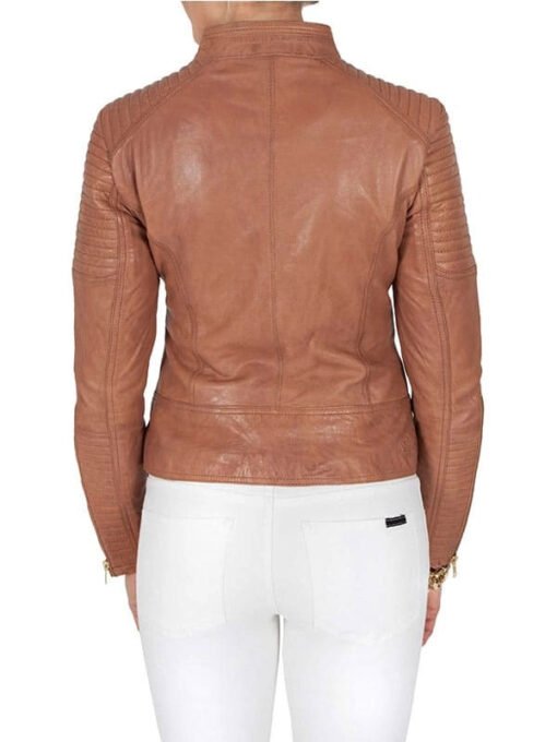 Brown Leather Biker Jacket For Women