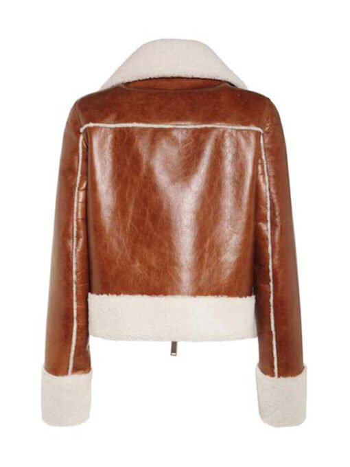 Women's Brown Leather Bomber Style Jacket