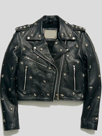 Studded Leather Cropped Jacket For Women