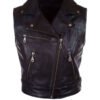 Women's Black Leather Biker Vest