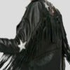 Fringe Style Black Leather Jacket For Women