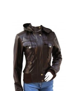 Brown Leather Bomber Jacket For Women
