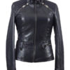 Black Leather Slim-Fit Jacket For Women