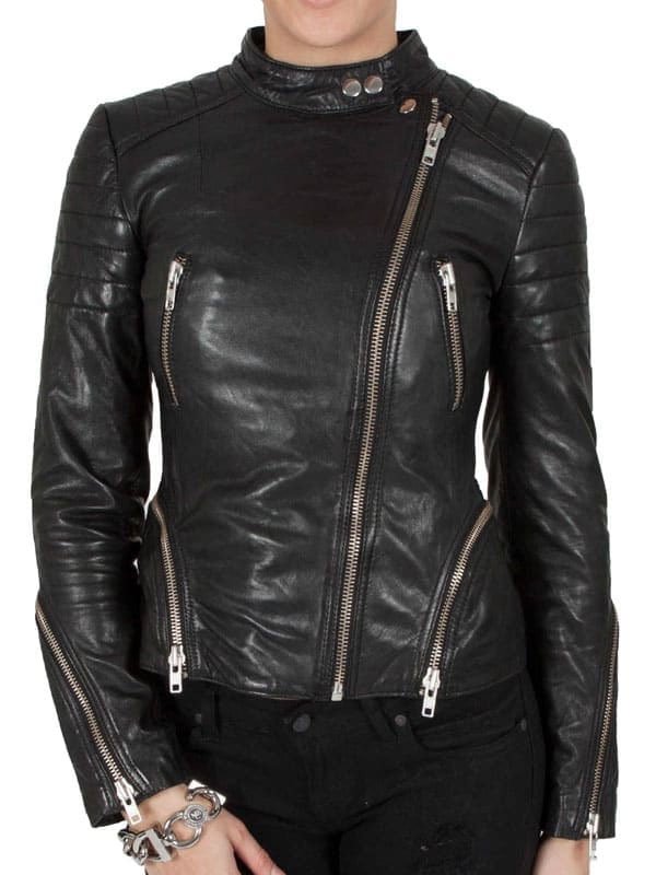 Black Leather Biker Jacket For Women