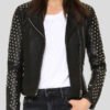 Women's Black Leather Studded Jacket