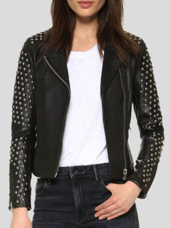 Women's Black Leather Studded Jacket