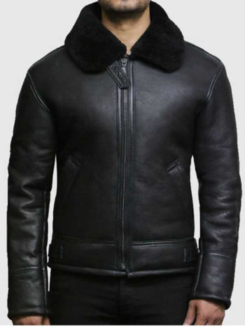 Men’s B3 Black Real Shearling Leather Jacket