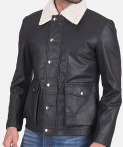 Men’s Black Leather Jacket With Shearling Collar
