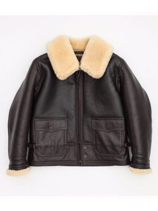 Men’s Navy Flight M-445A Brown Leather Shearling Jacket
