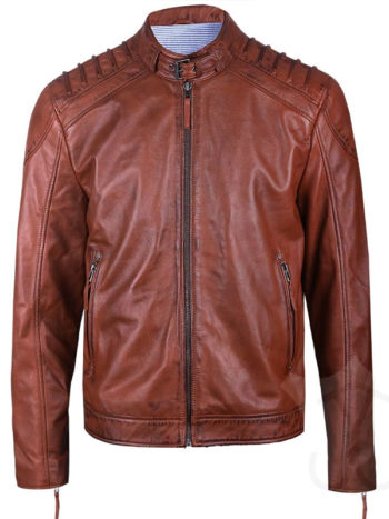 Brown Padded Leather Jacket for Men