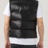 Men's Black Leather Puffer Vest
