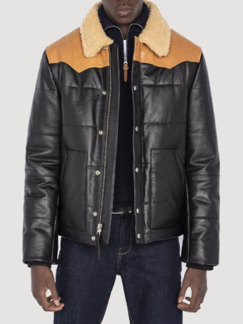 Men’s Modern Look Puffer Black Leather Jacket