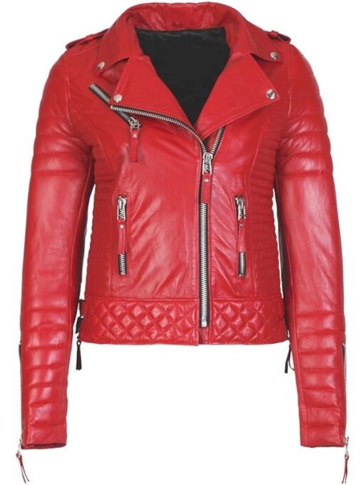 Quilted Leather Biker Jacket For Women