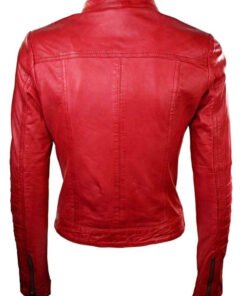 Women's Red Leather Biker Jacket