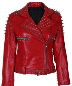 Women's Studded Red Leather Jacket