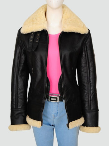 Woman’s Black Bomber Shearling Leather Jacket