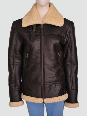 Women Aviator Brown Bomber Shearling Leather Jacket
