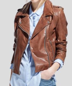 Women's Brown Leather Biker Jacket