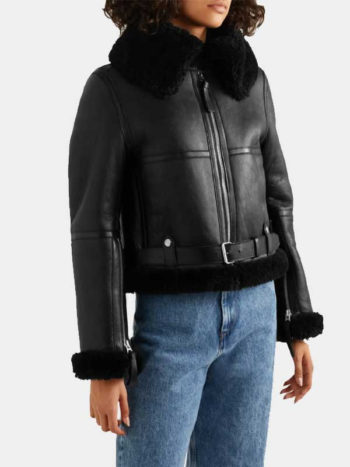 Womens Aviator Cropped Black Leather Jacket