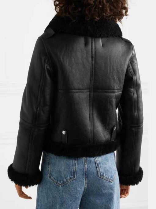 Womens Aviator Black Shearling Leather Jacket