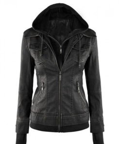 Black Leather Bomber Jacket For Women