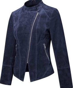 Suede Leather Moto Jacket For Women