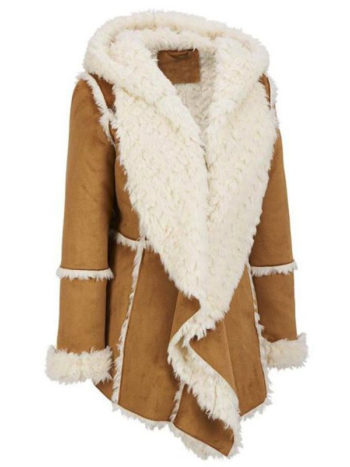 Women’s Brown Hooded Shearling Fur Overcoat