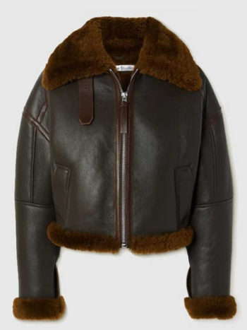 Women’s Brown Textured Leather Shearling Jacket