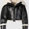 Women’s Cropped Wide Black Shearling Leather Jacket