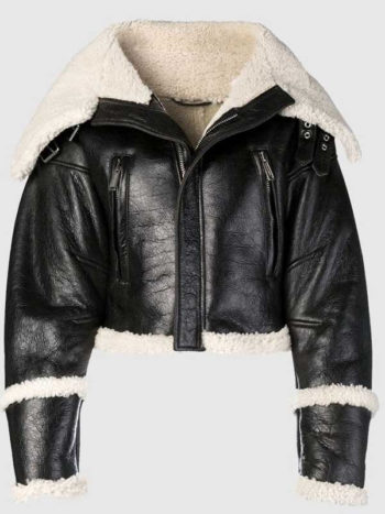 Women’s Cropped Wide Black Shearling Leather Jacket