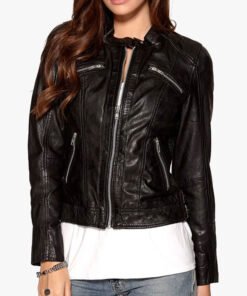 Black Leather Biker Jacket For Women