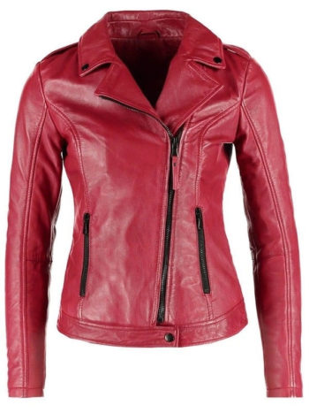 Motorcycle Red Leather Jacket For Women