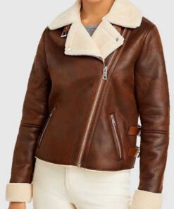 Women’s Motorcycle Brown Shearling Leather Jacket