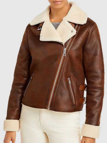 Women’s Motorcycle Brown Shearling Leather Jacket